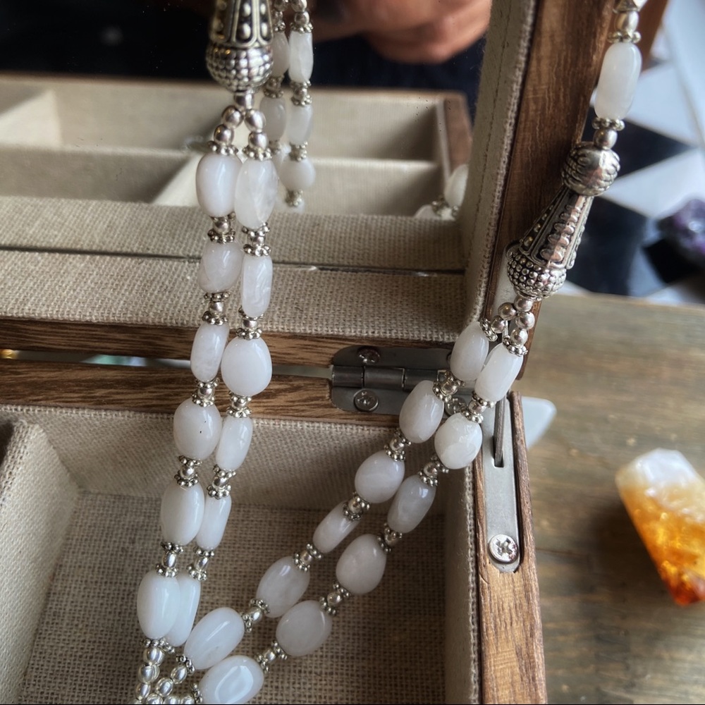 Double string layered Opals sterling silver statement long necklace - Picture 6 of 11